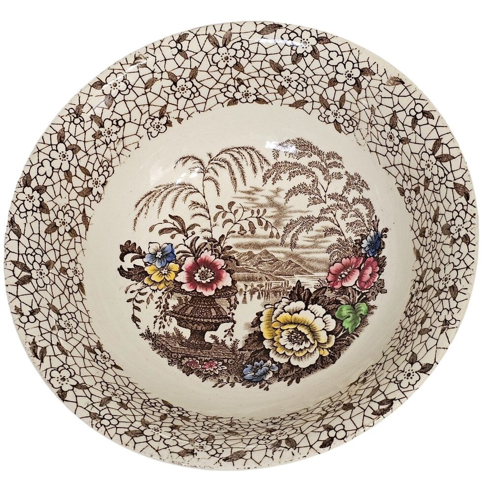 Brown Transferware Floral Cereal Bowl 6" Myott Son chintz porcelain England